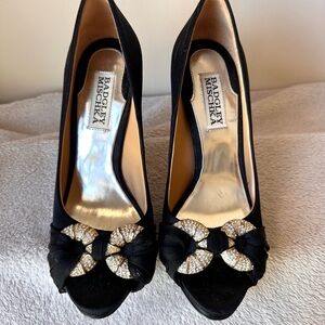 Badgley Mischka Black Heels with Gold Accents